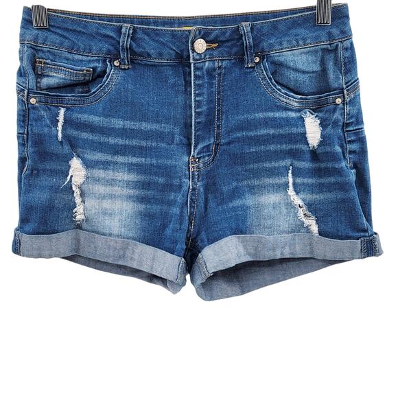 Wax Jean Blue Distressed High-Waisted Cuffed Hem Denim Jean Shorts Women's M - Picture 1 of 7